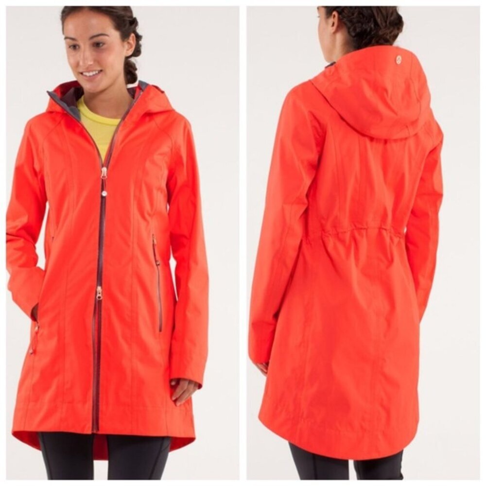 Lululemon RightAs Rain Jacket Coral Hood Soft Shell Coat Trench Waterproof Zip 4